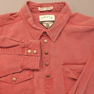 Vintage Orvis Malpai Men's 1/4 Snap Canvas Long Sleeve Shirt 2XL Hong Kong Red